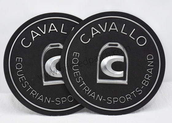 2mm الفضة تنقش بقع OEKO الأسود 3D الجلد المدبوغ التسمية